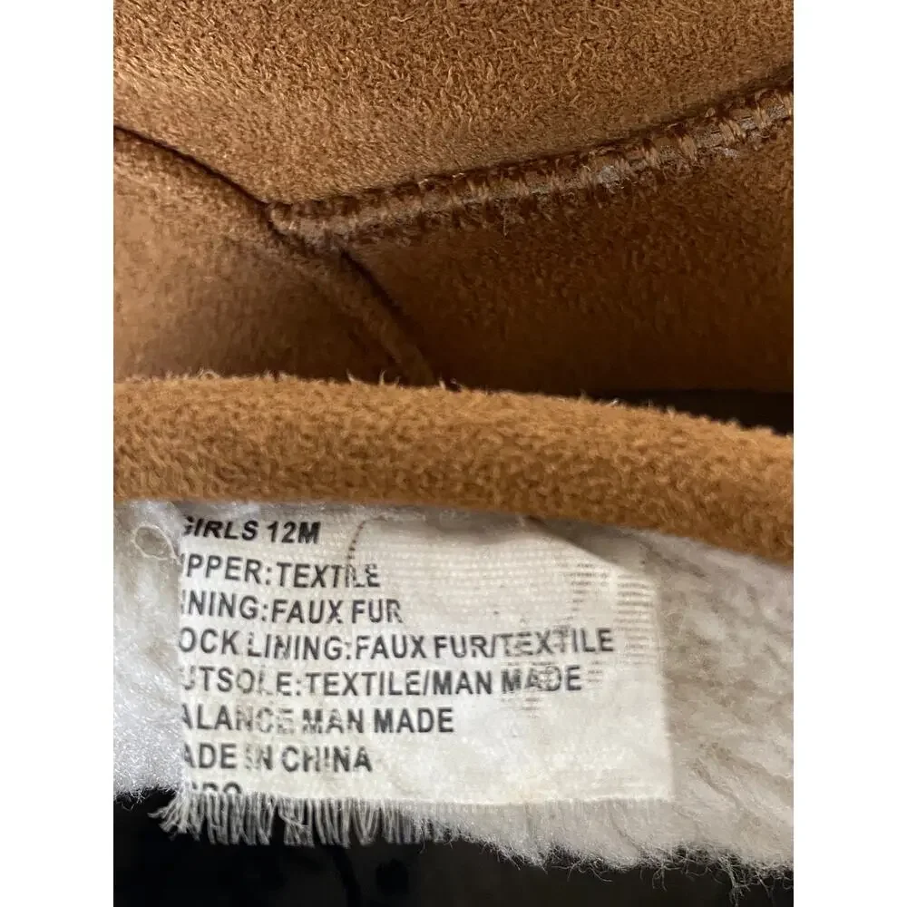 White Mountain Girls Low Boots Suede Fur lined Tan Size 12